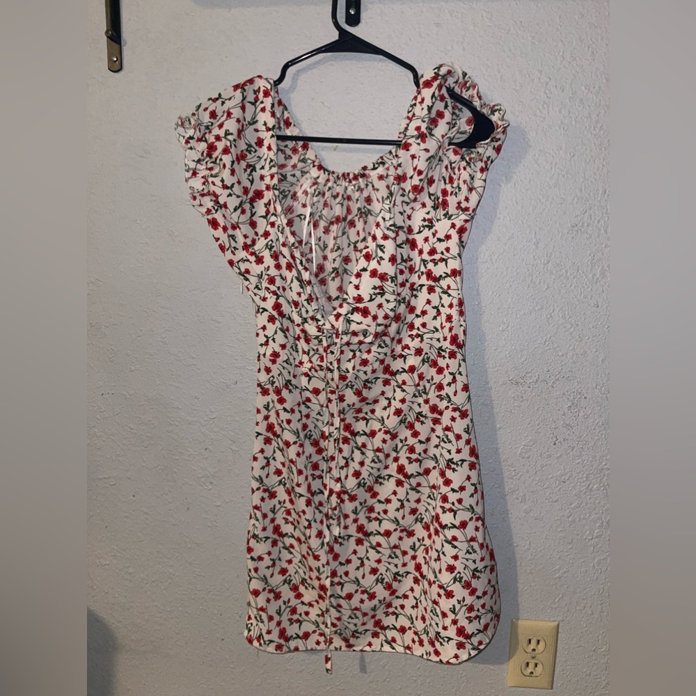 White and red floral mini dress